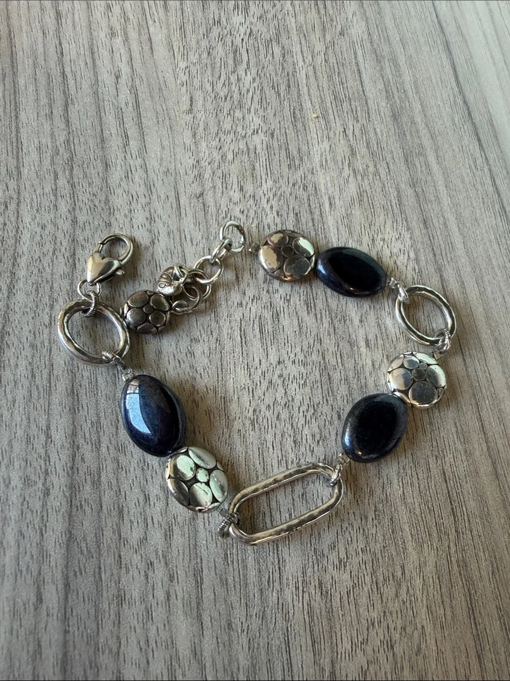 Brighton Silver Bracelet with Glossy Black Oval Stones